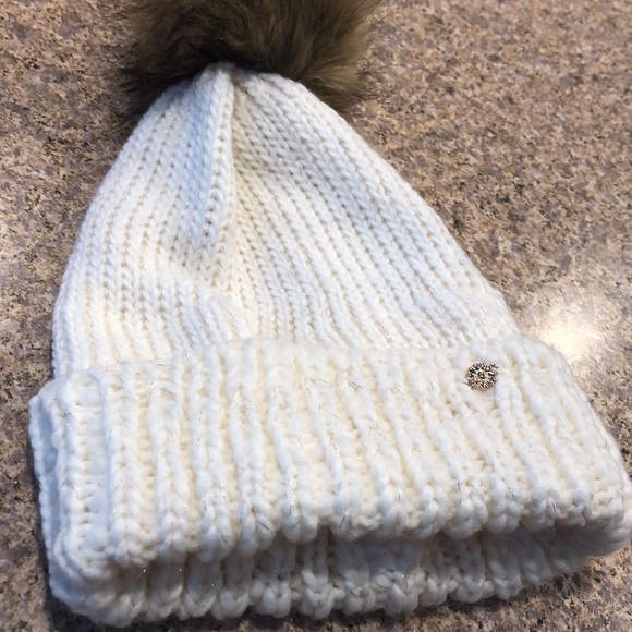 LC Lauren Conrad Cream and Shiny Threads Pom Pom Hat - Picture 5 of 13